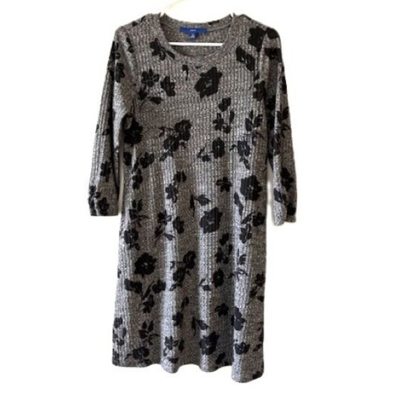 Apt. 9 Gray Knit Floral Dress with Black Roses - Picture 1 of 5